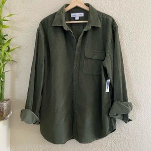 Army Green Corduroy Button Down Long Sleeve Shirt